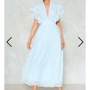 Nastygal ruffle backless baby blue halter dress